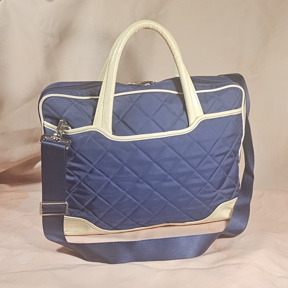 Knomo Of London Stylish Blue and Cream Quilted Laptop Messenger Bag